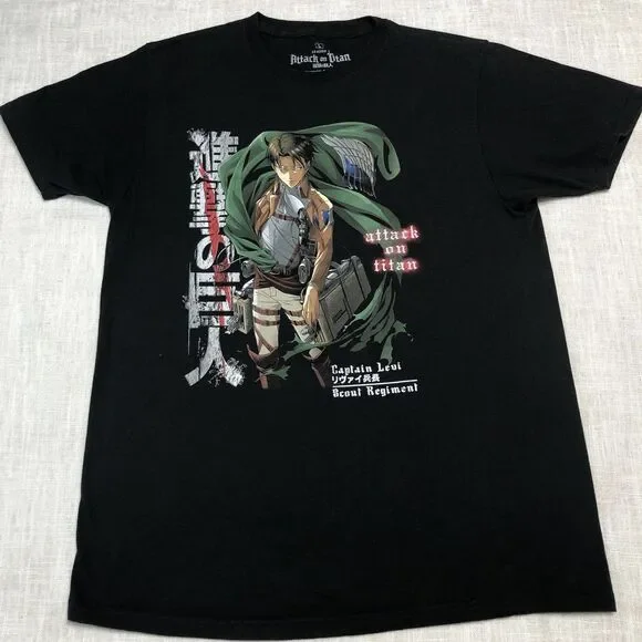 Attack On Titan Shirt Men L Black Captain Levi Season 3 Anime Graphic Tee Fan - Picture 1 of 9